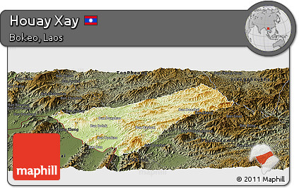 Physical Panoramic Map of Houay Xay, darken