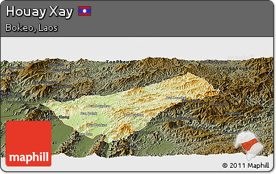 Physical Panoramic Map of Houay Xay, darken