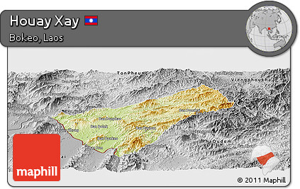 Physical Panoramic Map of Houay Xay, desaturated