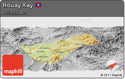 Physical Panoramic Map of Houay Xay, desaturated