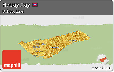 Savanna Style Panoramic Map of Houay Xay, single color outside