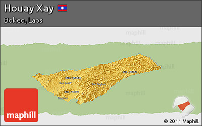 Savanna Style Panoramic Map of Houay Xay, single color outside