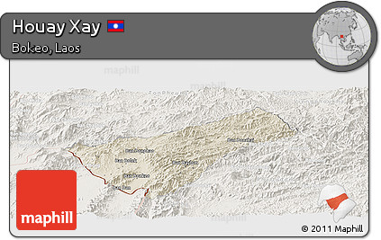 Shaded Relief Panoramic Map of Houay Xay, lighten