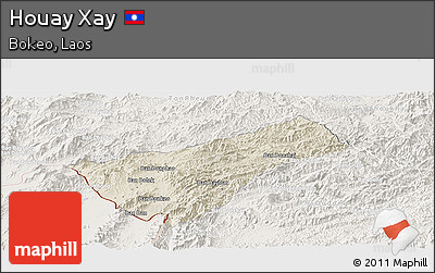 Shaded Relief Panoramic Map of Houay Xay, lighten