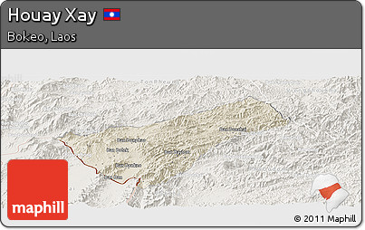 Shaded Relief Panoramic Map of Houay Xay, lighten
