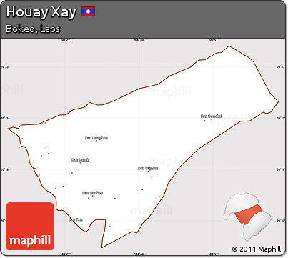 Classic Style Simple Map of Houay Xay, cropped outside