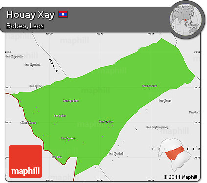 Political Simple Map of Houay Xay, single color outside, borders and labels