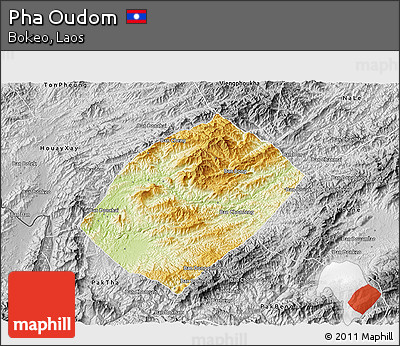 Physical 3D Map of Pha Oudom, desaturated
