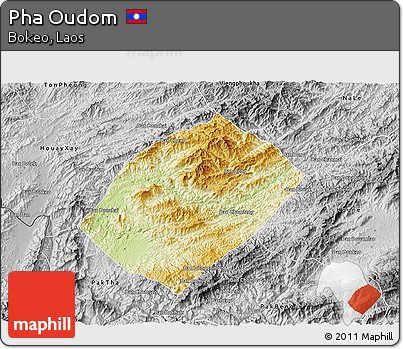 Physical 3D Map of Pha Oudom, desaturated