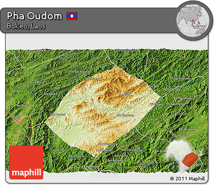 Physical 3D Map of Pha Oudom, satellite outside