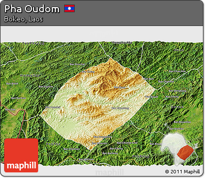 Physical 3D Map of Pha Oudom, satellite outside
