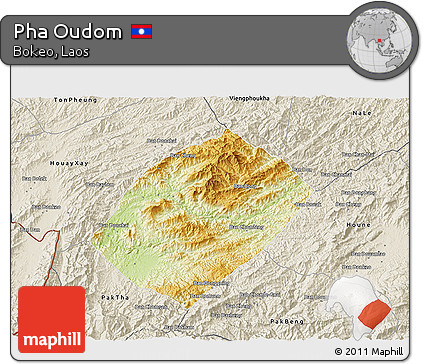 Physical 3D Map of Pha Oudom, shaded relief outside
