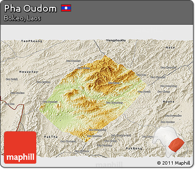 Physical 3D Map of Pha Oudom, shaded relief outside