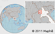Gray Location Map of Pha Oudom, highlighted country, hill shading