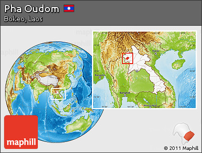 Physical Location Map of Pha Oudom, highlighted country, within the entire country
