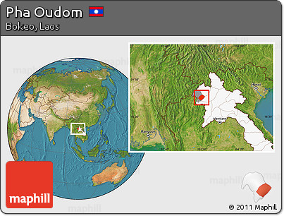 Satellite Location Map of Pha Oudom, highlighted country, highlighted parent region