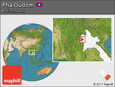 Satellite Location Map of Pha Oudom, highlighted country, highlighted parent region