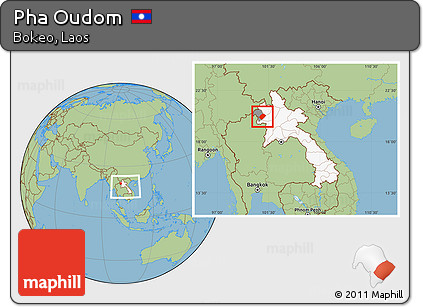 Savanna Style Location Map of Pha Oudom, highlighted country, highlighted parent region, within the entire country