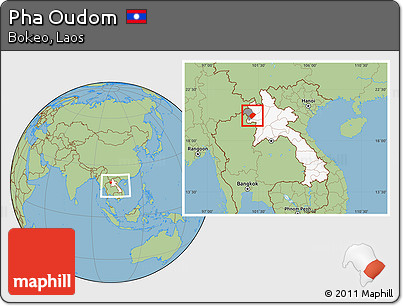 Savanna Style Location Map of Pha Oudom, highlighted country, highlighted parent region, within the entire country
