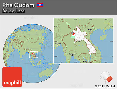 Savanna Style Location Map of Pha Oudom, highlighted country, highlighted parent region, within the entire country