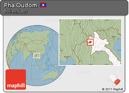 Savanna Style Location Map of Pha Oudom, highlighted country, hill shading