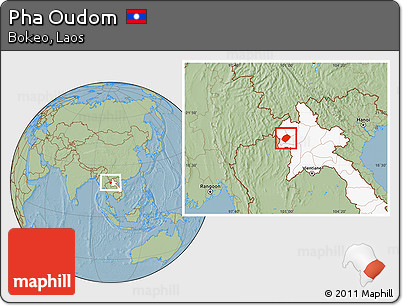 Savanna Style Location Map of Pha Oudom, highlighted country, hill shading