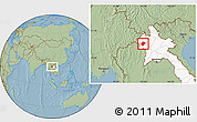 Savanna Style Location Map of Pha Oudom, highlighted country, hill shading