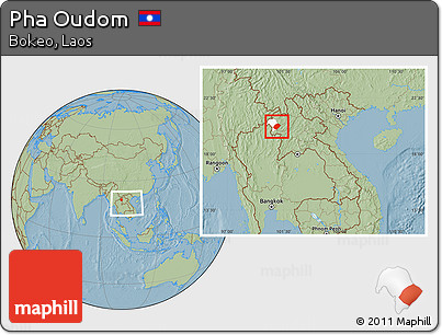 Savanna Style Location Map of Pha Oudom, highlighted parent region, within the entire country, hill shading