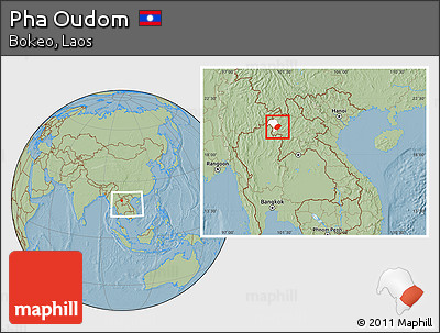 Savanna Style Location Map of Pha Oudom, highlighted parent region, within the entire country, hill shading