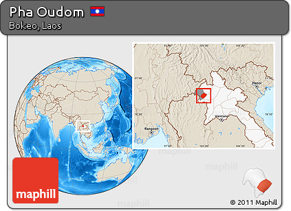Shaded Relief Location Map of Pha Oudom, highlighted country, highlighted parent region