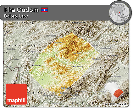 Physical Map of Pha Oudom, semi-desaturated