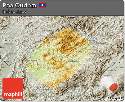 Physical Map of Pha Oudom, semi-desaturated