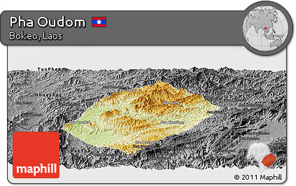 Physical Panoramic Map of Pha Oudom, darken, desaturated