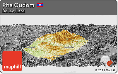 Physical Panoramic Map of Pha Oudom, darken, desaturated