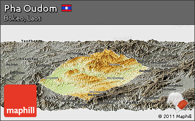 Physical Panoramic Map of Pha Oudom, darken, semi-desaturated