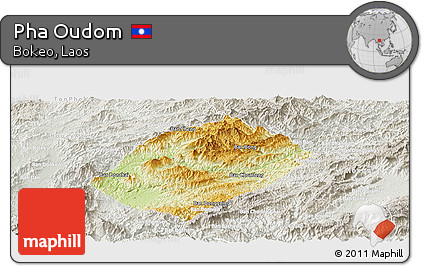 Physical Panoramic Map of Pha Oudom, lighten, semi-desaturated