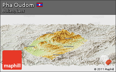 Physical Panoramic Map of Pha Oudom, lighten, semi-desaturated
