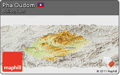 Physical Panoramic Map of Pha Oudom, lighten, semi-desaturated