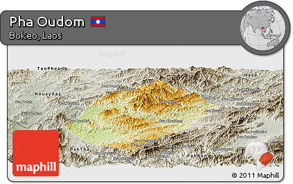 Physical Panoramic Map of Pha Oudom, semi-desaturated