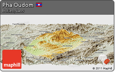 Physical Panoramic Map of Pha Oudom, semi-desaturated