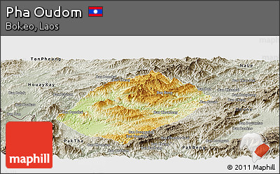 Physical Panoramic Map of Pha Oudom, semi-desaturated