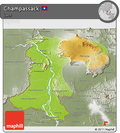 Physical 3D Map of Champassack, semi-desaturated