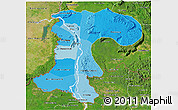 Political Shades 3D Map of Champassack, satellite outside
