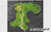 Satellite 3D Map of Champassack, darken, desaturated