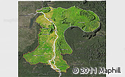 Satellite 3D Map of Champassack, darken, semi-desaturated