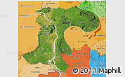Satellite 3D Map of Champassack, political shades outside
