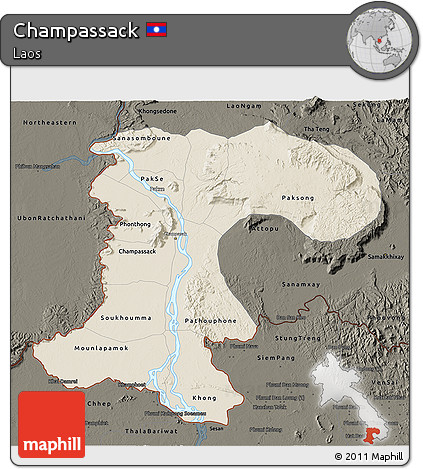 Shaded Relief 3D Map of Champassack, darken