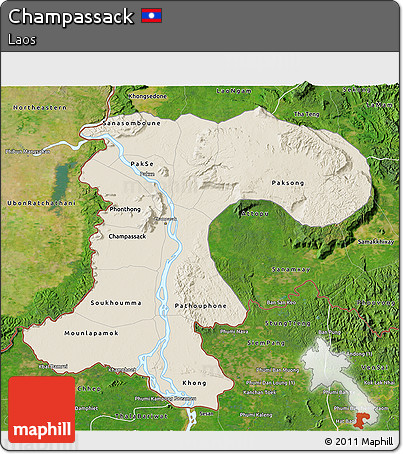 Shaded Relief 3D Map of Champassack, satellite outside