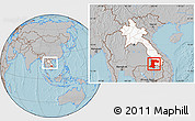Gray Location Map of Champassack, highlighted country, within the entire country, hill shading