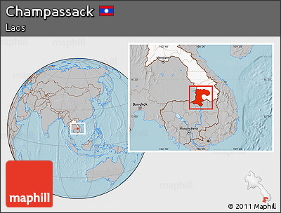 Gray Location Map of Champassack, highlighted country, hill shading